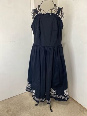 eShakti Plus 2X 22W Black Midi Dress Corset Style Embroidered FitFlare Pockets